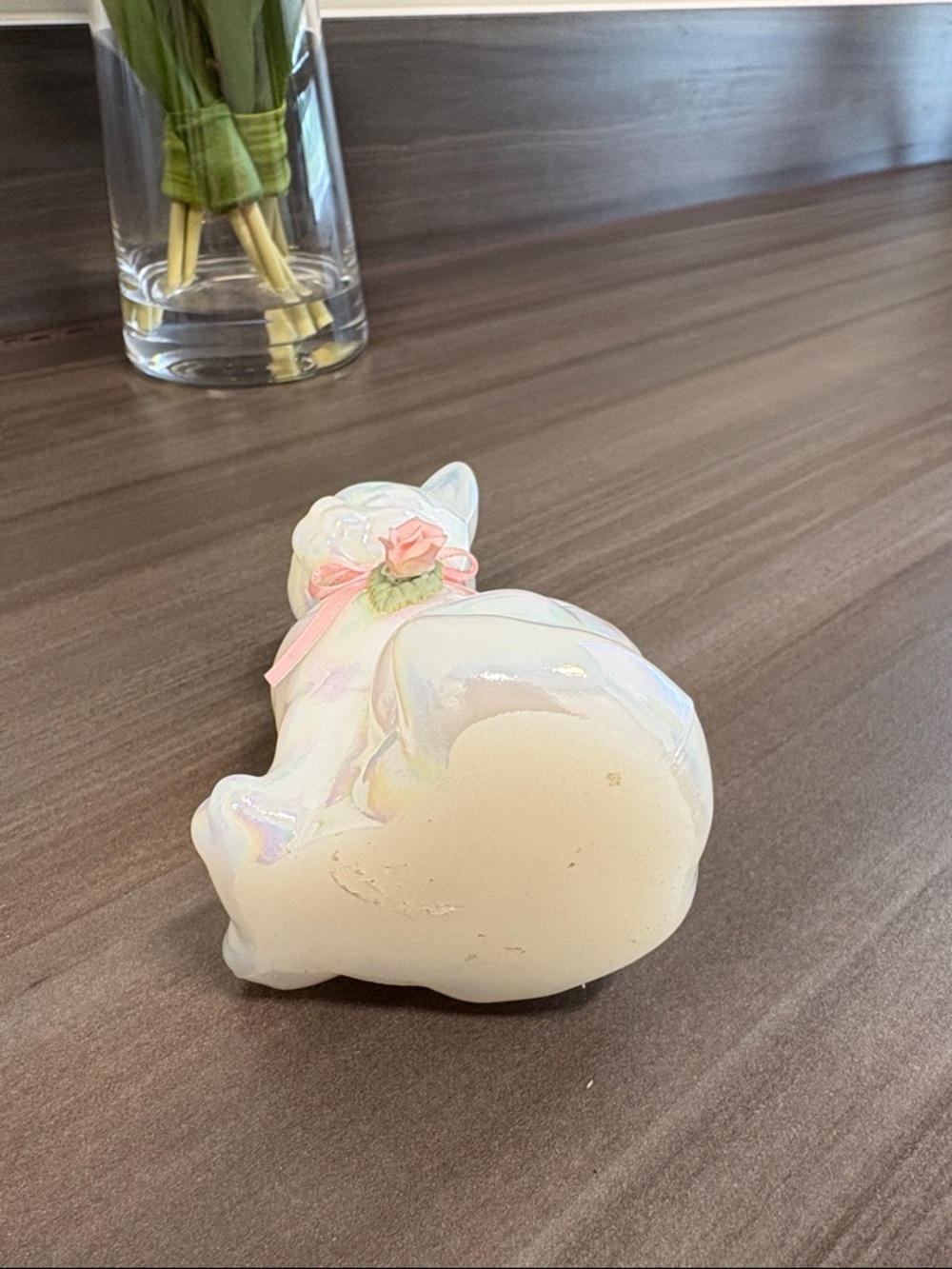 Fenton Opalescent Cat Figurine with Pink Ribbon and Rose - Picture 6 of 6